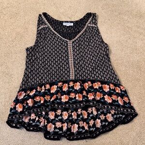 Patrons of Peace Black and Orange Floral Blouse